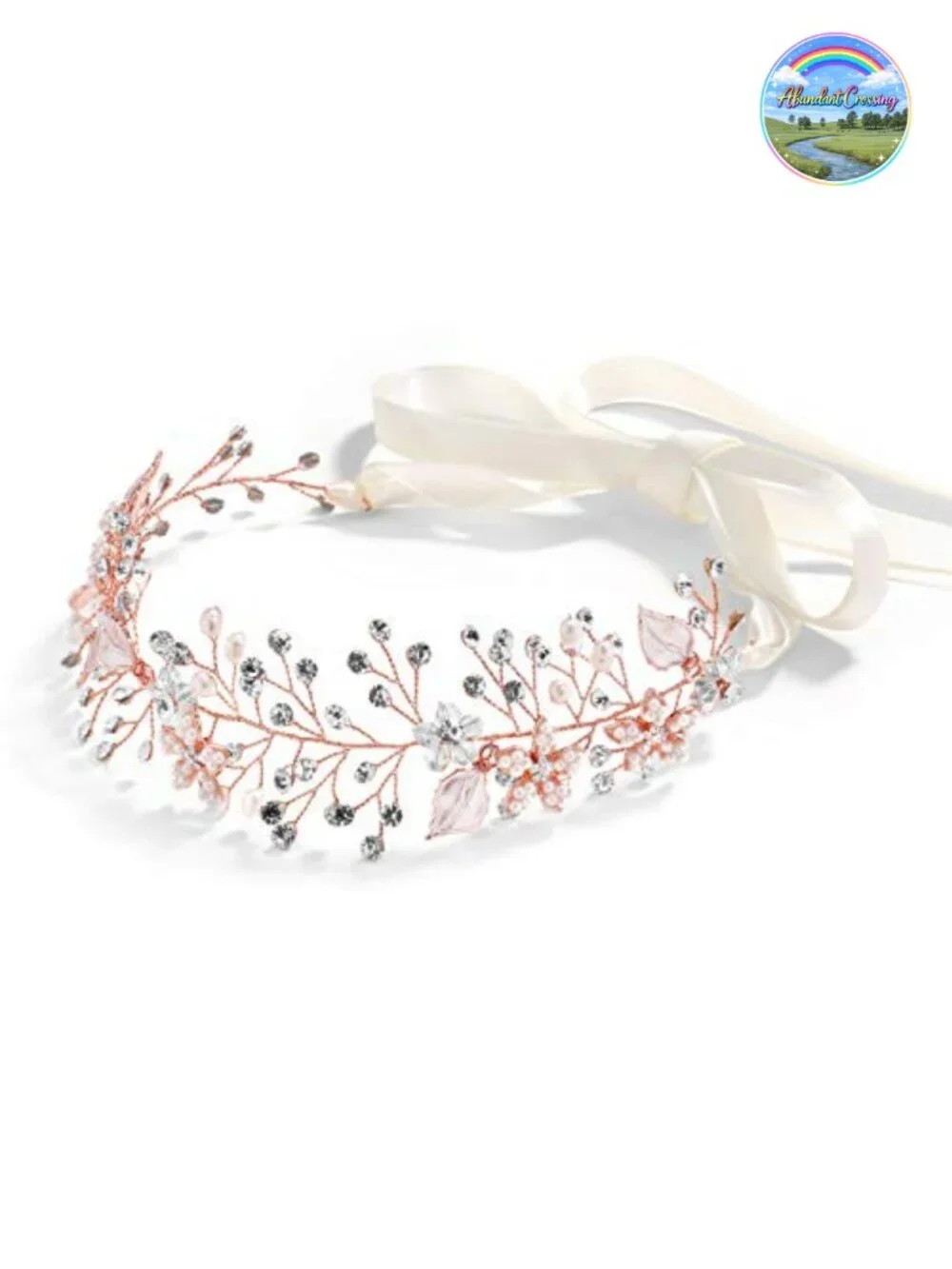 Freshwater Pearl and Crystal Bridal Hair Vine Ribbon Headband Wedding